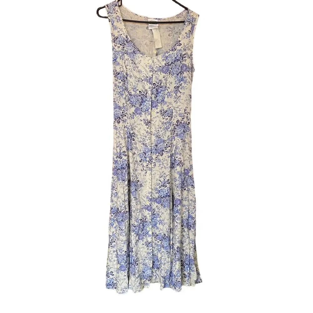 Laura Ashley Women's Blue Floral Midi Summer Dress, Spaghetti Strap, Size 4 - Picture 2 of 5